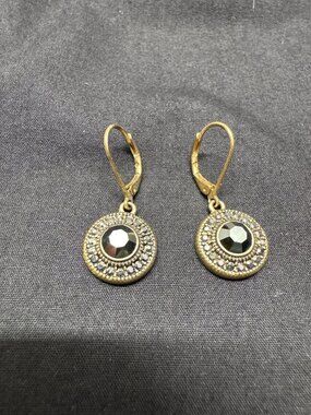 Lia Sophia Blitz Gold-Tone Crystal Drop Earrings With Black Hemalite Leverback C